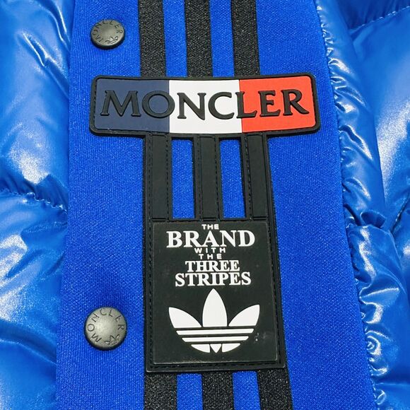 Moncler x Adidas Beiser Down Jacket Men's 3/ L Blue Hooded Full Zip NWT $2075 - Picture 7 of 15